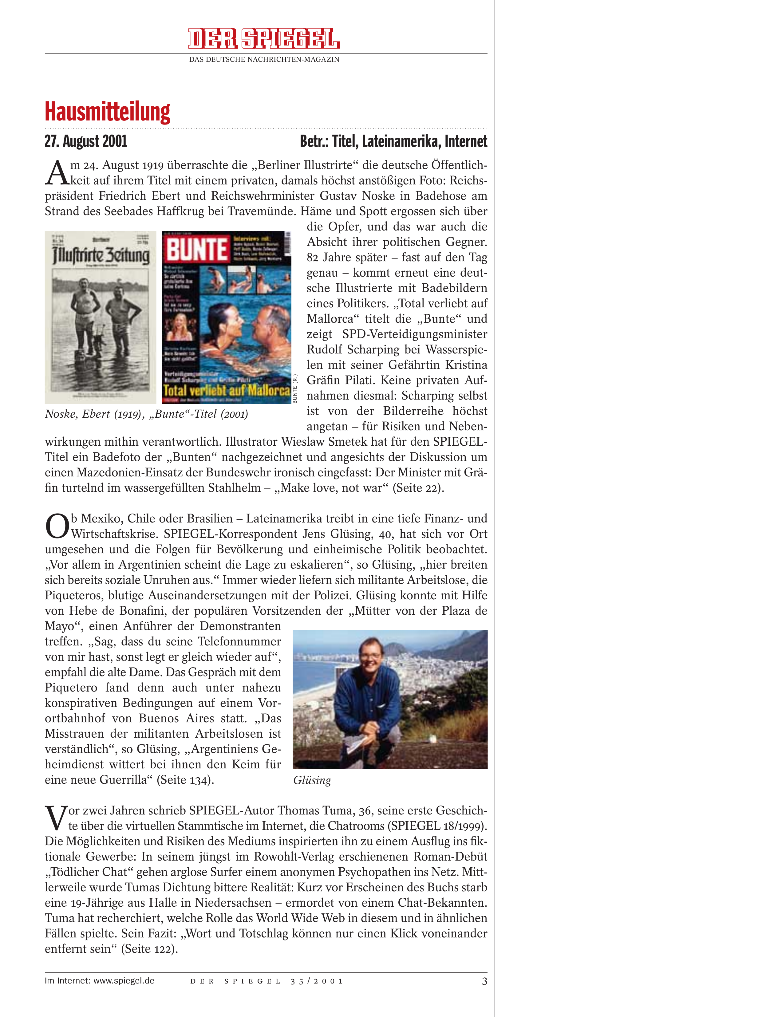 DER SPIEGEL Nr. 35, 27.8.2001 bis 2.9.2001